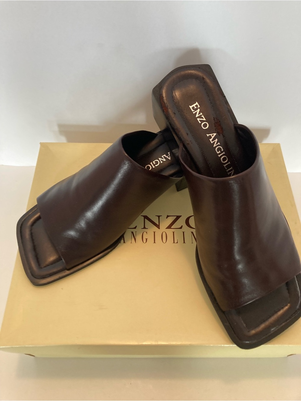 Dark Brown, Enzo Angiolini Leather Slide Mules. Item# TSm1